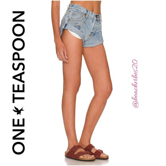 ONE TEASPOON Bandits Low Waist Short Sunbleach Blue 30 NWT - Picture 3 of 4